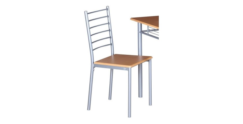 Table de cuisine et salle à manger + 4 chaises ANKARA coloris bois nature. Ensemble repas design métal et bois