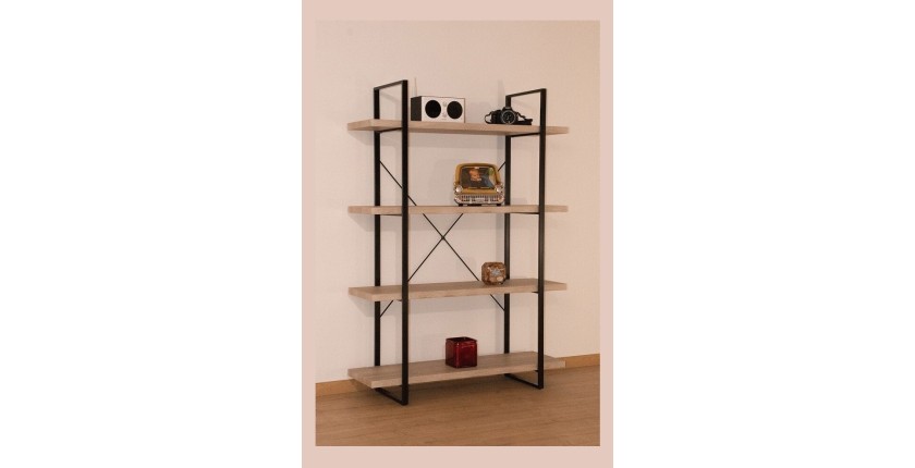 Étagère SHELVES type industrielle bois et métal 4 Niveaux.
