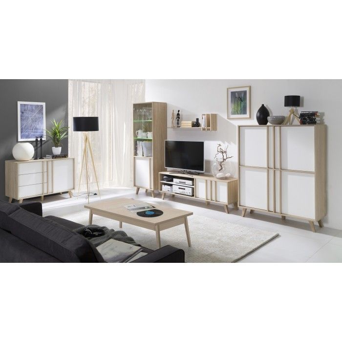 Ensemble design pour votre salon MALMO. Bibliothèque petit modèle + Meuble tv + Etagère. Meuble type scandinave