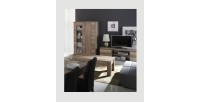 Ensemble ROMI pour salon coloris chêne dab canyon. Vitrine, meuble tv, table basse.