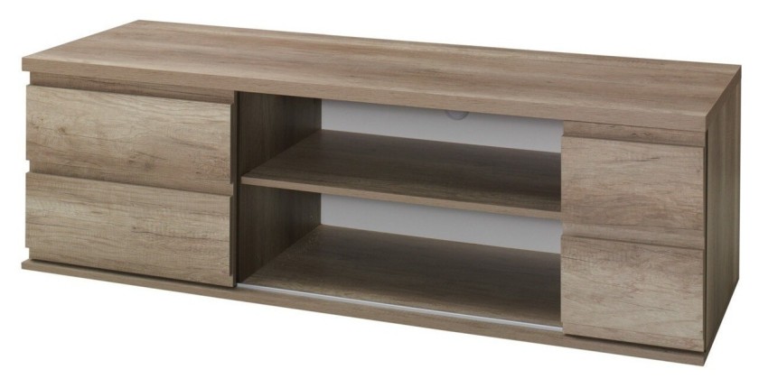 Ensemble ROMI pour salon coloris chêne dab canyon. Vitrine, meuble tv, table basse.