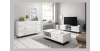 Ensemble EDEN pour votre salon. Meuble TV + table basse + commode. Coloris blanc.
