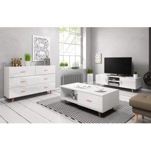 Ensemble EDEN pour votre salon. Meuble TV + table basse + commode. Coloris blanc.