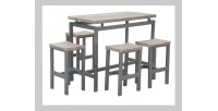 Ensemble design table haute, bar + 4 tabourets LE MANS. Set moderne type industriel, bois et métal.