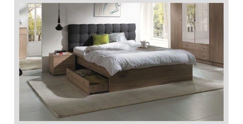 Ensemble pour chambre à coucher MAXIM. Lit adulte deux places 160x200 cm + tiroir + sommier + deux chevets