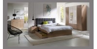 Ensemble pour chambre à coucher MAXIM. Lit adulte deux places 160x200 cm + tiroir + sommier + deux chevets