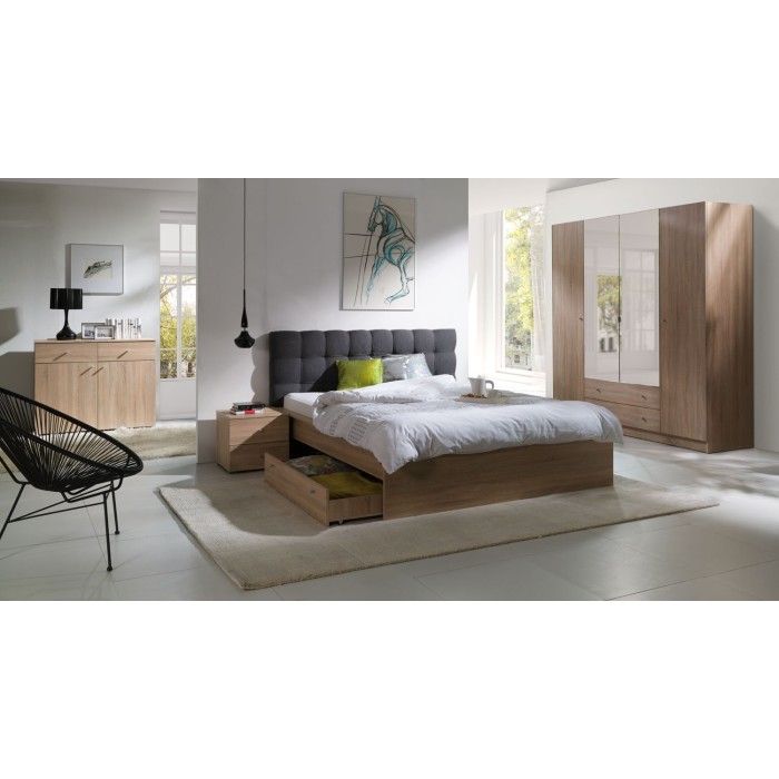 Ensemble pour chambre à coucher MAXIM. Lit adulte deux places 160x200 cm + tiroir + sommier + deux chevets