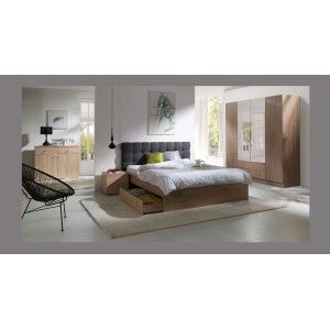 Ensemble pour chambre à coucher MAXIM. Lit adulte deux places 160x200 cm + tiroir + sommier + deux chevets