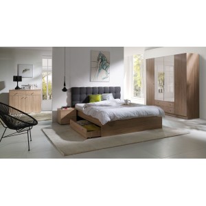 Ensemble pour chambre à coucher MAXIM. Lit adulte deux places 160x200 cm + tiroir + sommier + deux chevets