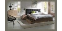 Ensemble pour chambre à coucher MAXIM. Lit adulte deux places 160x200 cm + tiroir + sommier + deux chevets + commode