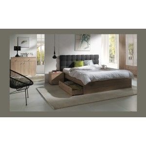 Ensemble pour chambre à coucher MAXIM. Lit adulte deux places 160x200 cm + tiroir + sommier + deux chevets + commode