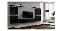 Ensemble meuble salon SWITCH IV design, coloris noir brillant.