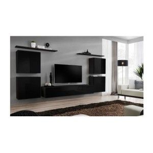 Ensemble meuble salon SWITCH IV design, coloris noir brillant.