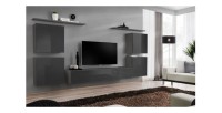 Ensemble meuble salon SWITCH IV design, coloris gris brillant.