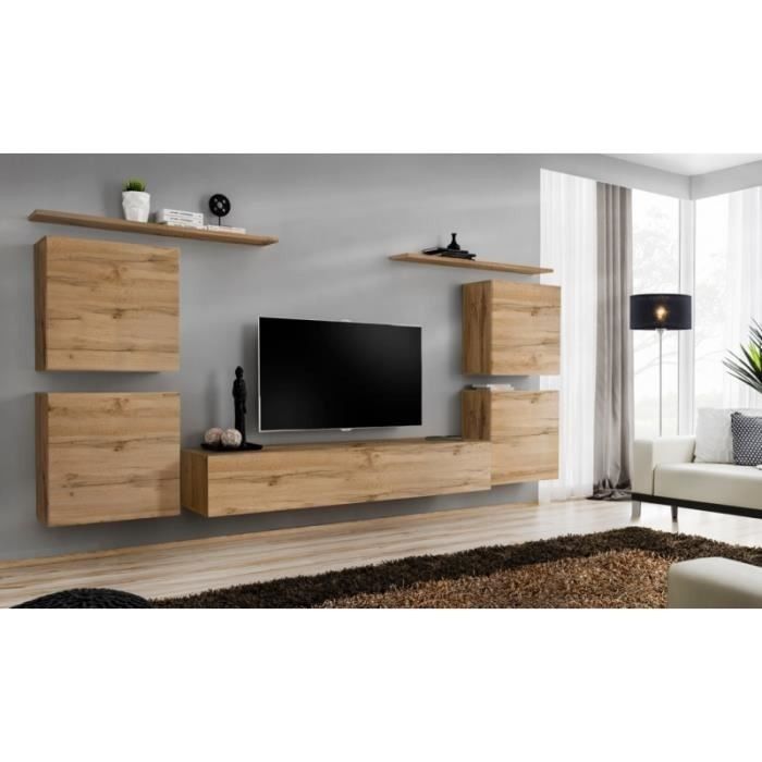 Ensemble meuble salon SWITCH IV design, coloris chêne Wotan.