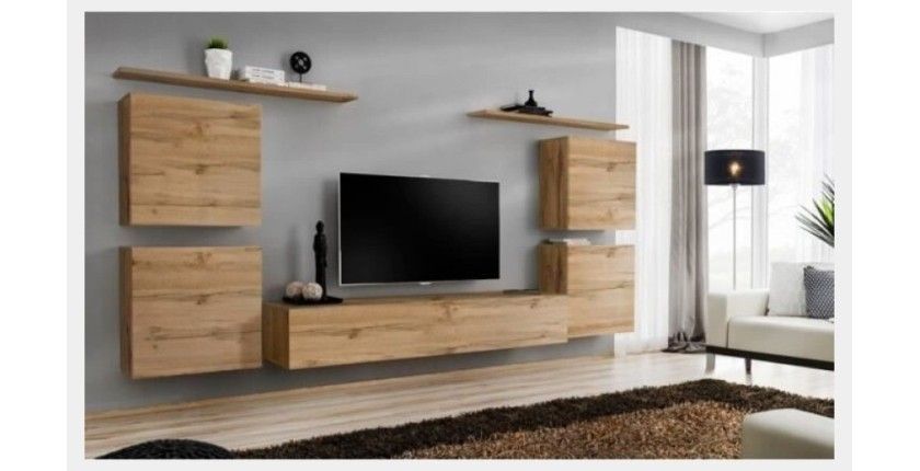 Ensemble meuble salon SWITCH IV design, coloris chêne Wotan.