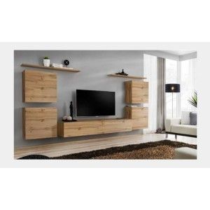 Ensemble meuble salon SWITCH IV design, coloris chêne Wotan.