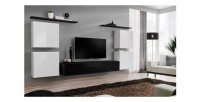 Ensemble meuble salon SWITCH IV design, coloris noir et blanc brillant.
