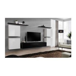 Ensemble meuble salon SWITCH IV design, coloris noir et blanc brillant.