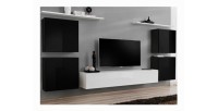 Ensemble meuble salon SWITCH IV design, coloris blanc et noir brillant.