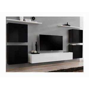 Ensemble meuble salon SWITCH IV design, coloris blanc et noir brillant.