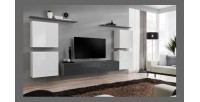 Ensemble meuble salon SWITCH IV design, coloris gris et blanc brillant.
