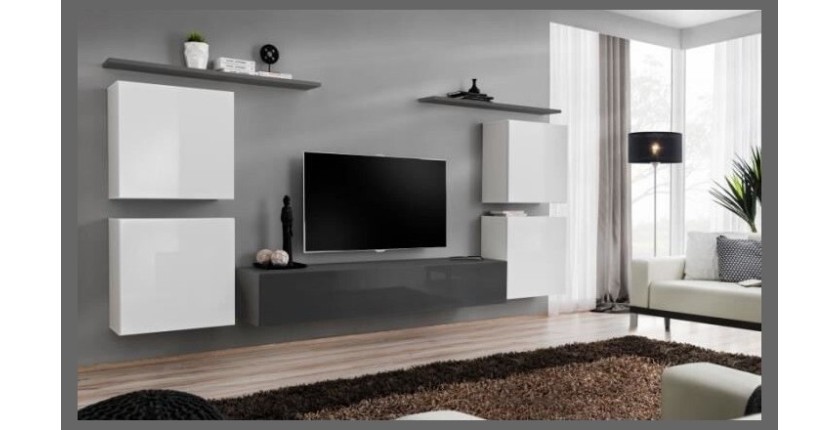 Ensemble meuble salon SWITCH IV design, coloris gris et blanc brillant.