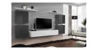 Ensemble meuble salon SWITCH IV design, coloris blanc et gris brillant.