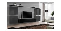 Ensemble meuble salon SWITCH IV design, coloris noir et gris brillant.