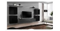 Ensemble meuble salon SWITCH IV design, coloris gris et noir brillant.