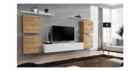 Ensemble meuble salon SWITCH IV design, coloris blanc et chêne Wotan.