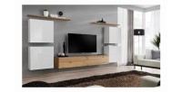 Ensemble meuble salon SWITCH IV design, coloris chêne Wotan et blanc .