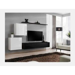 Ensemble meuble salon SWITCH V design, coloris noir et blanc brillant.