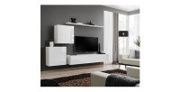 Ensemble meuble salon mural SWITCH V design, coloris blanc brillant.