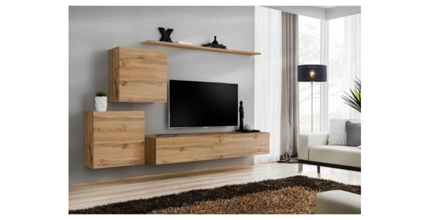 Ensemble meuble salon SWITCH V design, coloris chêne Wotan.