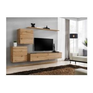 Ensemble meuble salon SWITCH V design, coloris chêne Wotan.