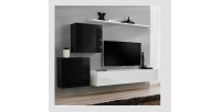 Ensemble meuble salon mural SWITCH V design, coloris blanc et noir brillant.