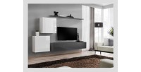Ensemble meuble salon SWITCH V design, coloris gris et blanc brillant.