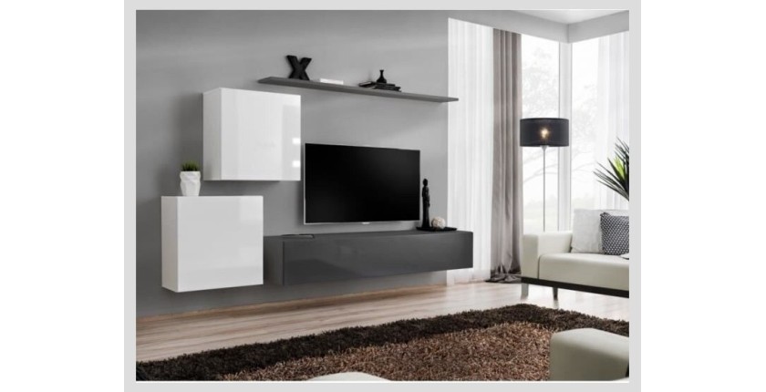 Ensemble meuble salon SWITCH V design, coloris gris et blanc brillant.