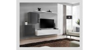Ensemble meuble salon SWITCH V design, coloris blanc et gris brillant.