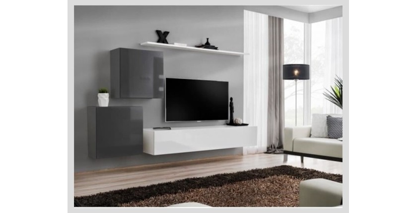 Ensemble meuble salon SWITCH V design, coloris blanc et gris brillant.