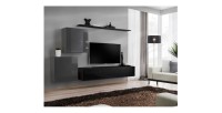 Ensemble meuble salon SWITCH V design, coloris noir et gris brillant.