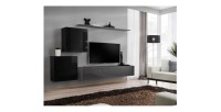 Ensemble meuble salon SWITCH V design, coloris gris et noir brillant.