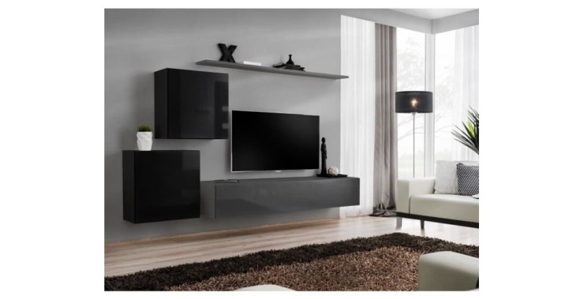 Ensemble meuble salon SWITCH V design, coloris gris et noir brillant.