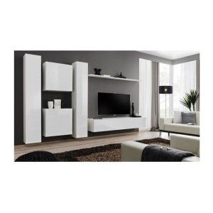 Ensemble meuble salon SWITCH VI design, coloris blanc brillant.