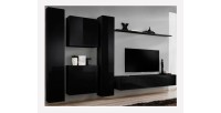 Ensemble meuble salon SWITCH VI design, coloris noir brillant.