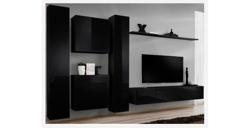 Ensemble meuble salon SWITCH VI design, coloris noir brillant.