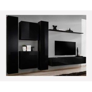 Ensemble meuble salon SWITCH VI design, coloris noir brillant.