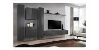 Ensemble meuble salon SWITCH VI design, coloris gris brillant.