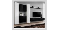 Ensemble meuble salon SWITCH VI design, coloris noir et blanc brillant.